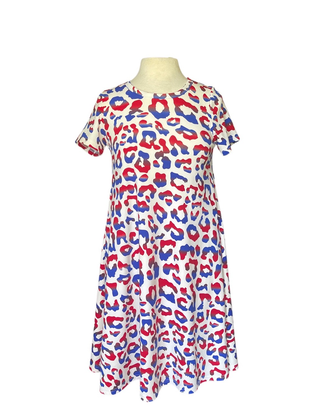 Jessie Red, White, & Blue Leopard Print Swing Dress with Pockets Size XXS